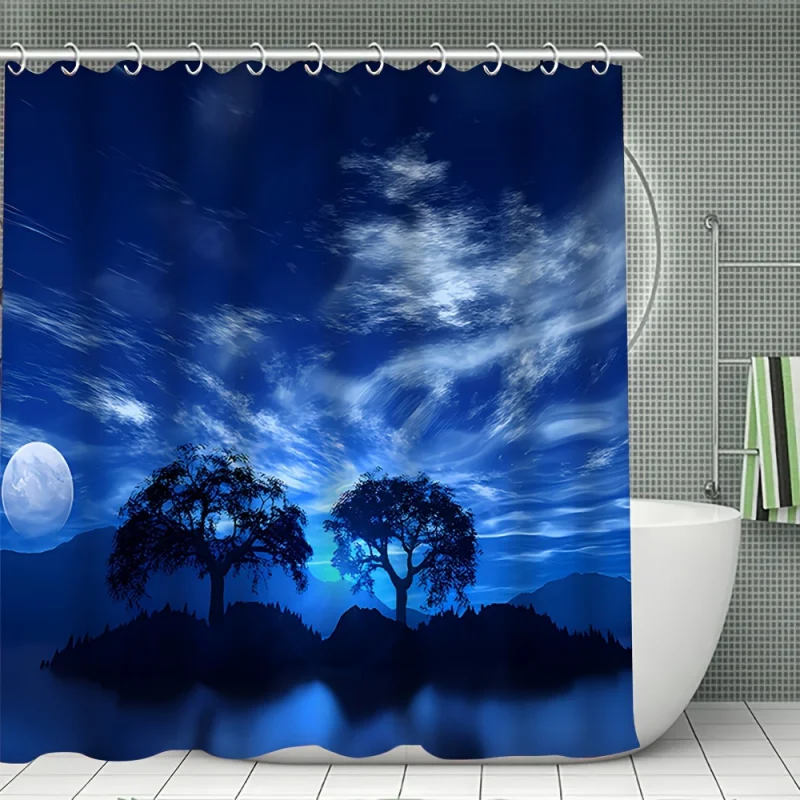 1/4pcs Blue Starry Sky , Decorative Bathroom Set Including Waterproof Shower Curtain, Non-slip Floor Mat, Toil