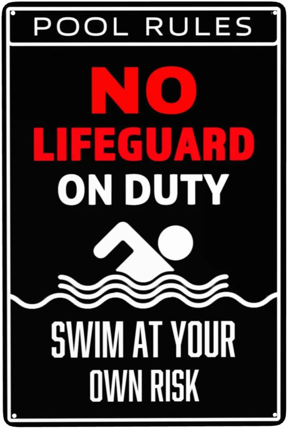 Pool Rules Signs Outdoor,No Lifeguard On Duty Swim At Your Own Risk,Metal Swimming Pool Warning Sign for Swimming Pool Wate sign