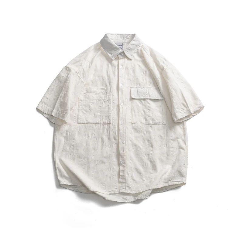 

Men's Japanese Retro Subtle Jacquard Short Sleeve Shirts Loose Fit Korean Style Casual Shirts for Summer High Quality