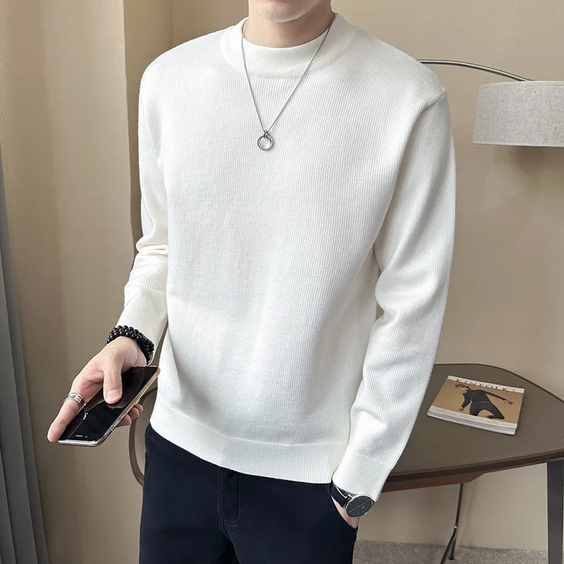 

Men's Faion Slim Fit Knitted Sweater f High Collar mid Ne Inner Wear Pure Color Top Casual Sle Breathable Long Sve