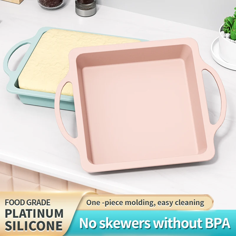 Square Silicone Bakeware with Handle Non-stick Silicone Bread Pan Mold with Metal Reinforcement Frame, Suitable for Homemade Bak