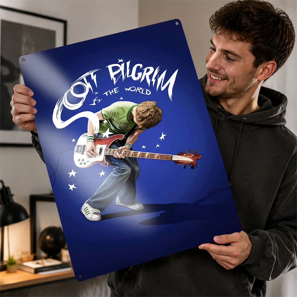 Scott Pilgrim vs. The World Metal Poster Modern Wall Art Customized Retro Tinplate Sign for Living Room Bedroom Office Display