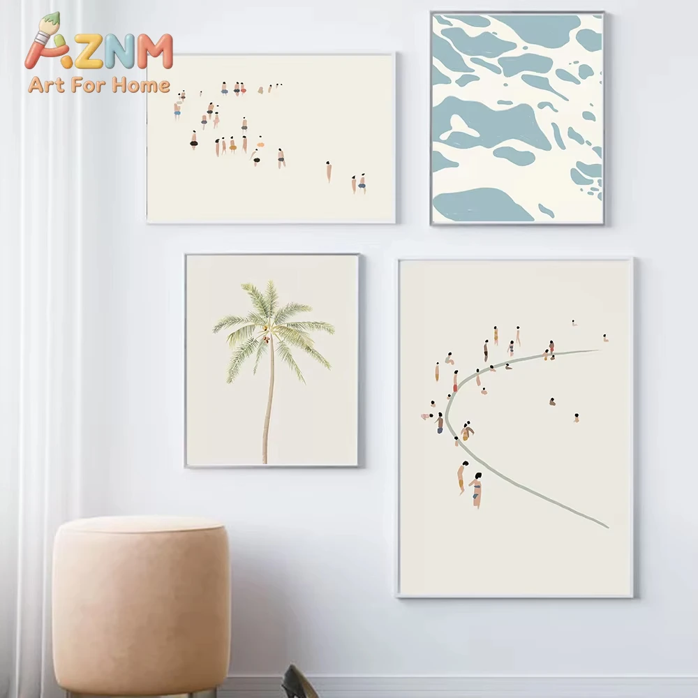1/4 Stück Abstrakte Wellen-Leinwandbilder Moderne Minimalistische Kunst Küstenlandschaft Strand-Druck Kinderzimmer Wohnzimmer Dekoration