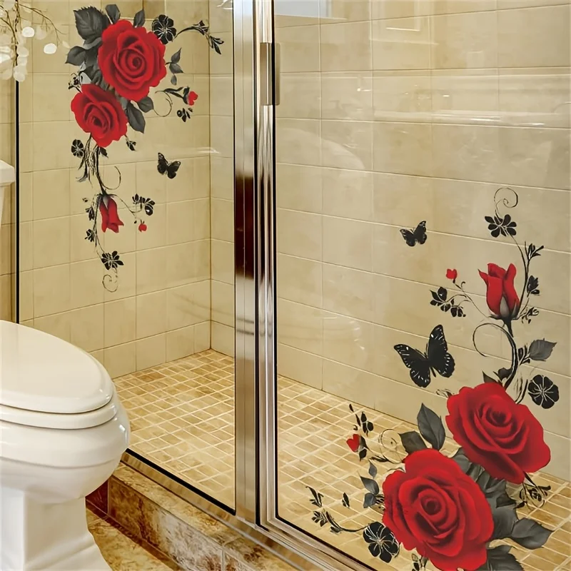 1pc rose theme wall stickers, self-adhesive stickers, suitable for living room, bedroom and study.