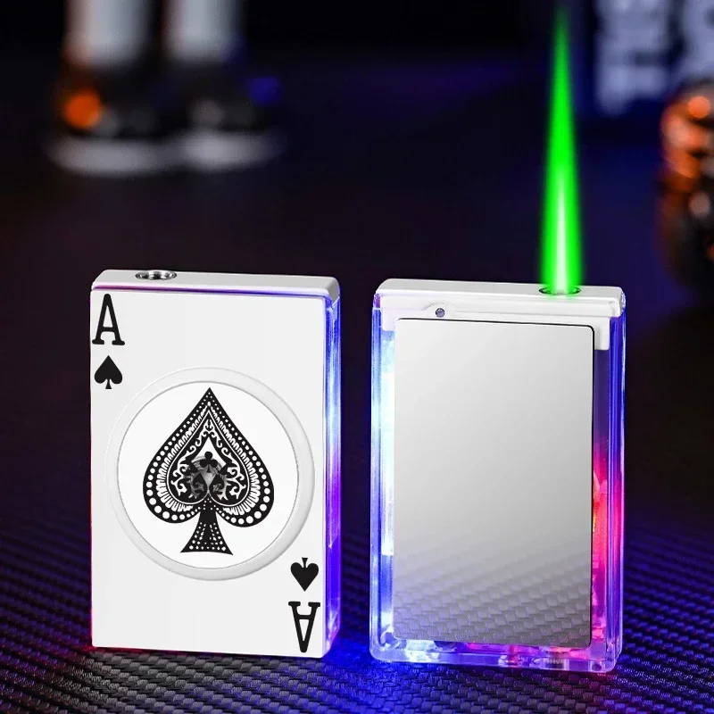 Transparent Flash Poker Lighter Windproof Green Torch Flame Butane Lighter with Rotating Gyroscope Smoke Accesoires wholesale