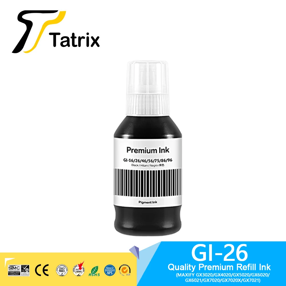 Tatrix GI 26 GI26 GI-26 Premium Compatible Refill Ink for Canon MAXIFY GX3020/GX4020/GX5020/GX6020/GX6021/GX7020/GX7020X/GX7021