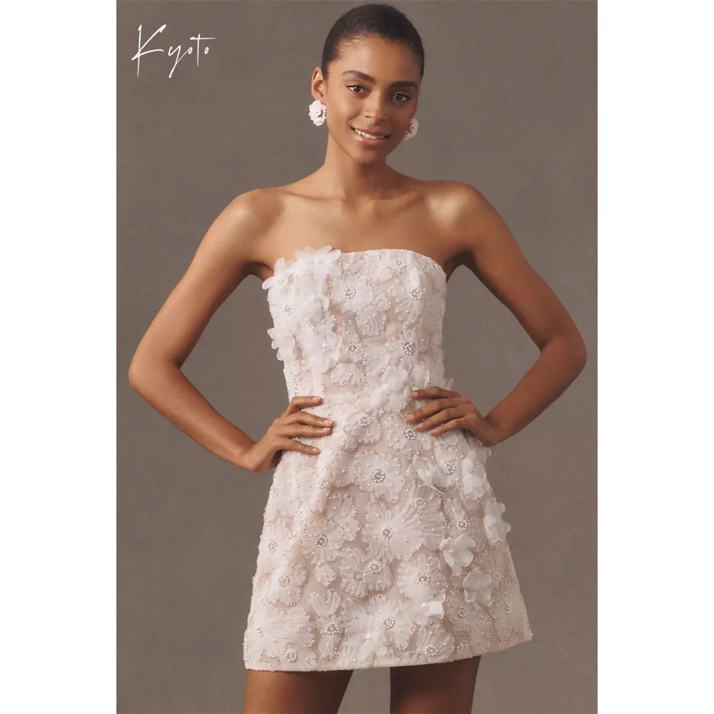 

Kyoto Customized Column Bead Embroidery Applique Wedding Dress Sleeveless Waistفستان زفاف Backless Short Robe de mariée