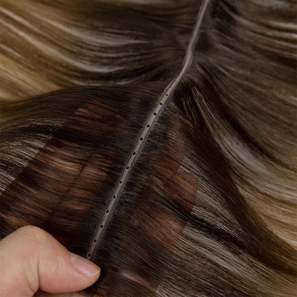أفضل نوعية مزدوجة تعادل غير مرئية الجلد الشريط ثقب لحمة الشعر الخام الروسية الشعر البشري سلس الشعر التمديد #3