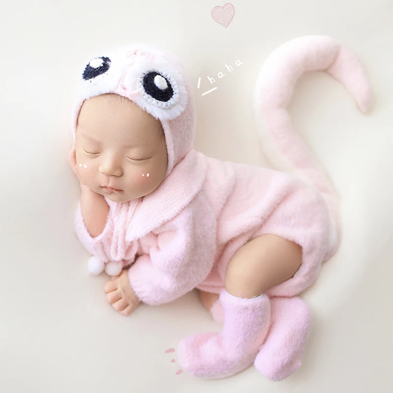 0-1 Month Baby Girl Photo Outfit Cute Animal Theme Set Clothing+Hat+Socks+Tail Infant Outfit Newborn Photography Prop Snake Doll