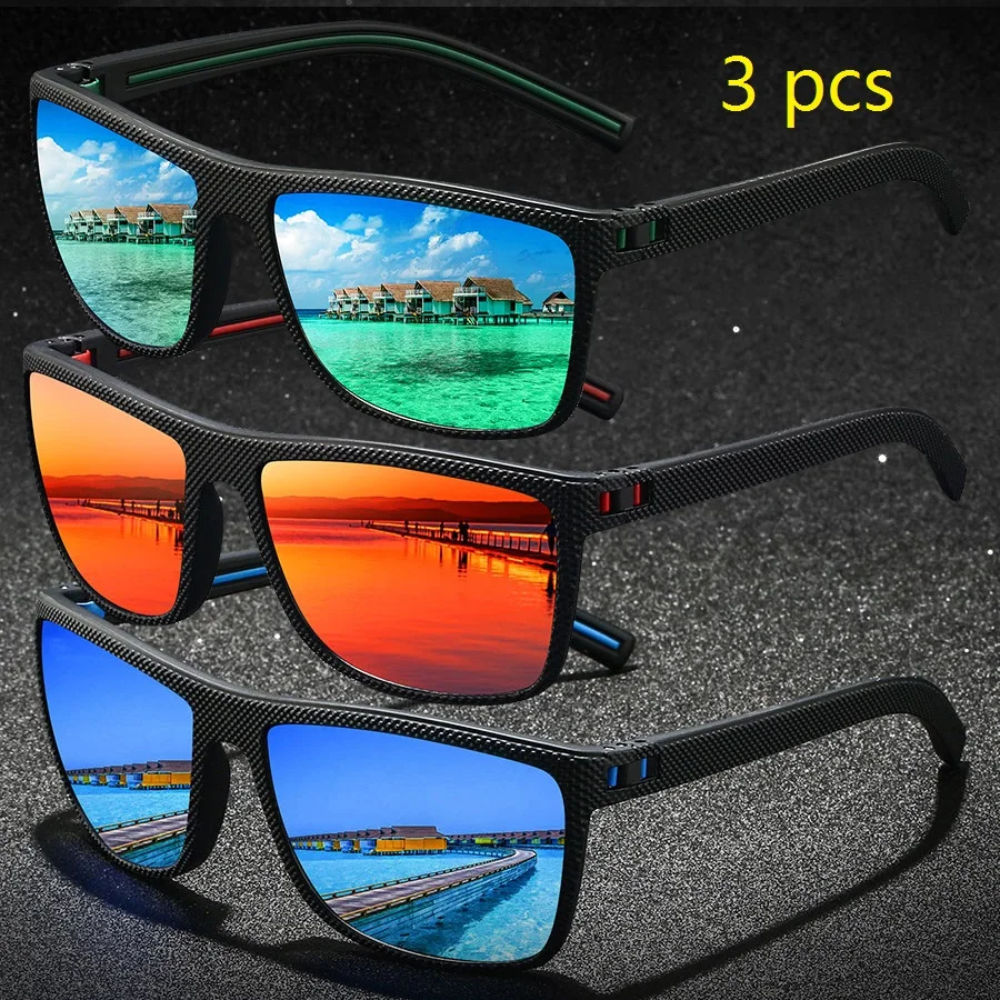 3 Pieces Vintage Check Pattern Polarized Sunglasses For Men Women Fishing Driving Fashion Square Brand Design Sun Glasses UV400