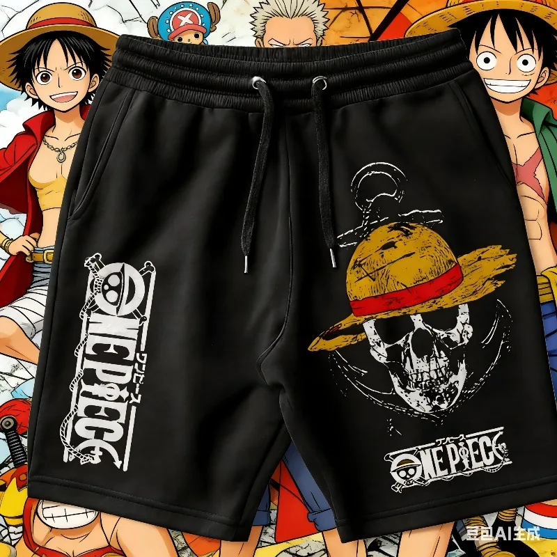 ONE PIECE Animation Luffy Sauron Peripheral Printed Cotton Shorts American Summer Men's Daily Loose Sports Breathable Pants