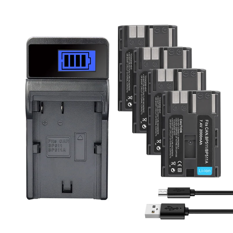 2000mah Battery BP-511A for Canon EOS 300D 50D 40D 30D 5D 20D 10D D60 G6 BP511 FV40 FV30 FV100 BP511 Camera Batteries Charger