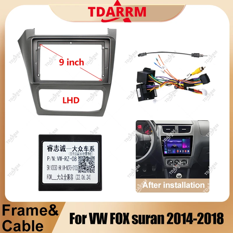 Marco frontal de Radio de coche de 9 pulgadas para VW FOX suran 2014-2018, Panel estéreo Fascia gris hierro, unidad principal de montaje, bisel embellecedor de Cable Canbus.