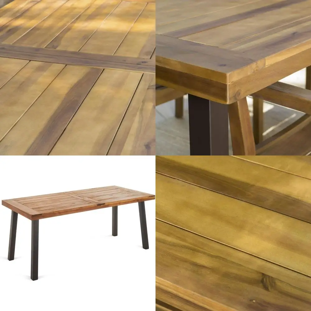 

Стол для обеда на открытом воздухе из акации | Стиль испанской бухты | Отделка под тик, коричневая, для патио