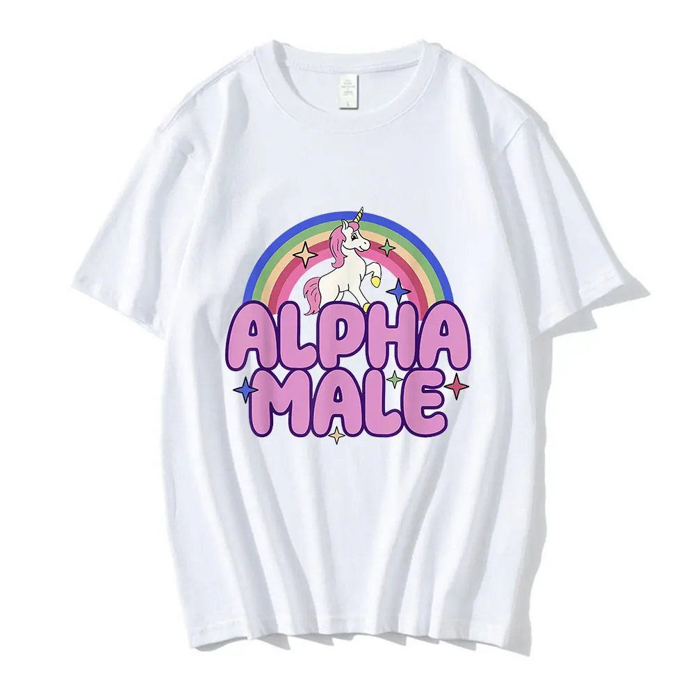 Alpha Male Unicorn Rainbow Funny T-shirt Men's Women Fashion Casual Short Sleeve Tops Tees Summer Short Sleeved Women's Clothing