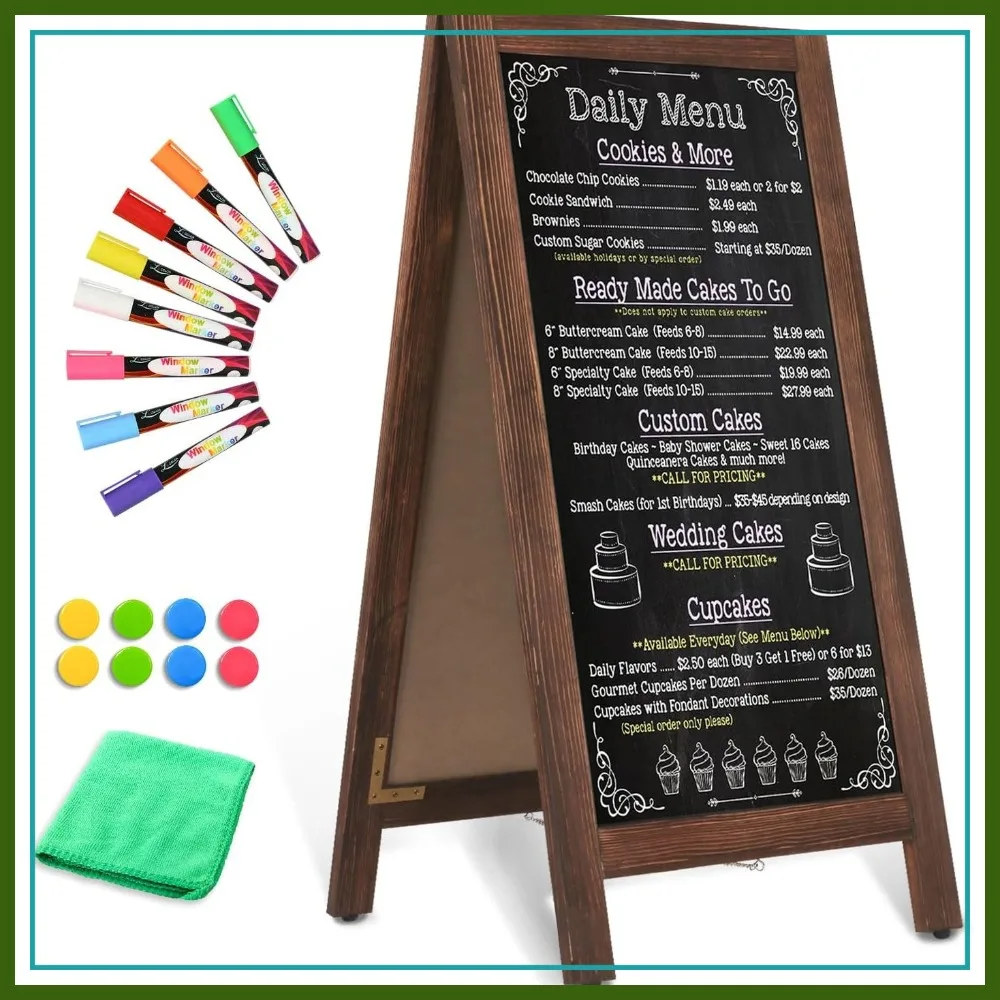 

40x20 Inch Wooden A-Frame Chalkboard Sign, Double-Sided Magnetic Easel for Restaurant Menu, Wedding, Business