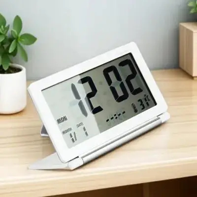 

Electronic Desk Clock White 105*65*15Mm Large Lcd Display Date Time Week Month Temperature Alarm Snooze 12/24 Hour Folding