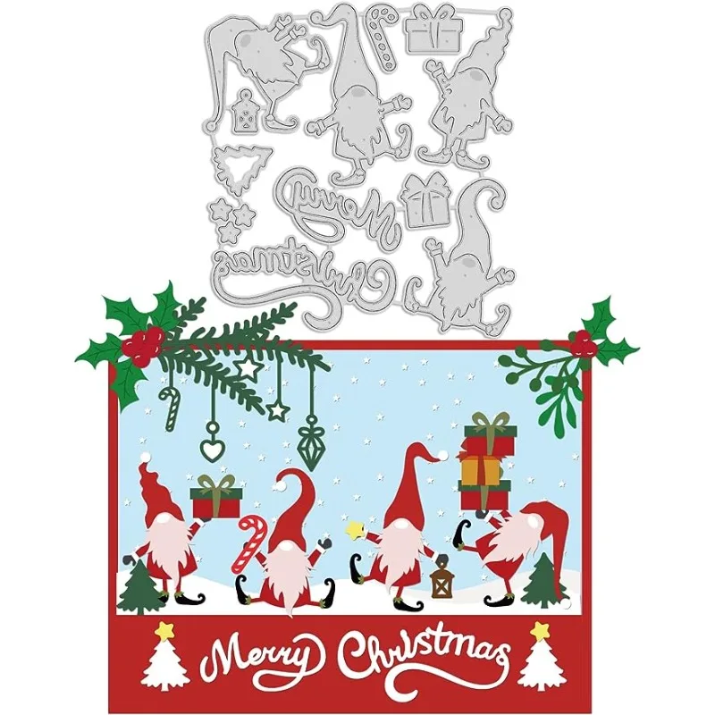 Christmas Santa Claus Embossing Template Christmas Gnome Carbon Steel Die Cuts Christmas Tree Text Die Cut for Scrapbooking Card