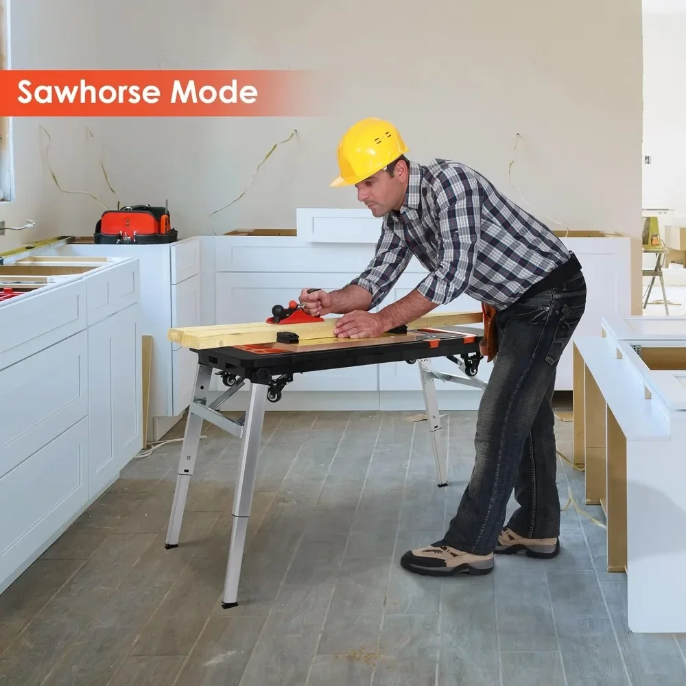 Multifunctional Folding Work Table, 7 in 1 Work Benches for Garage, as Portable Workbench, Sawhorse, Scaffold, Platform,