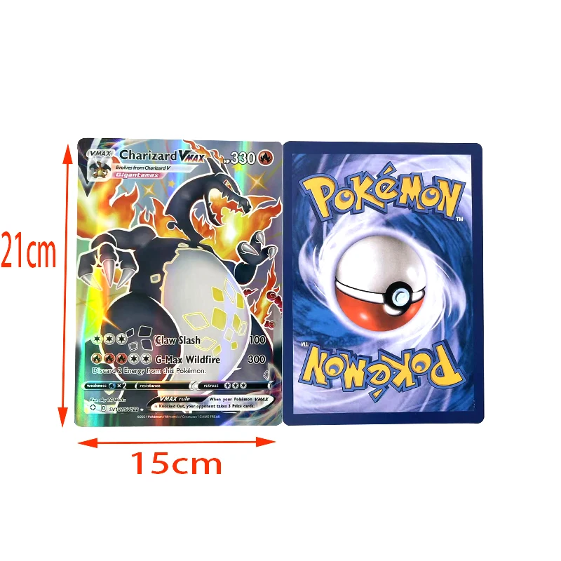 15*21CM Pokemon Cards English GX VMax Oversized Card Charizard Pikachu Rare Collection Battle Trainer Children Birthday Gifts