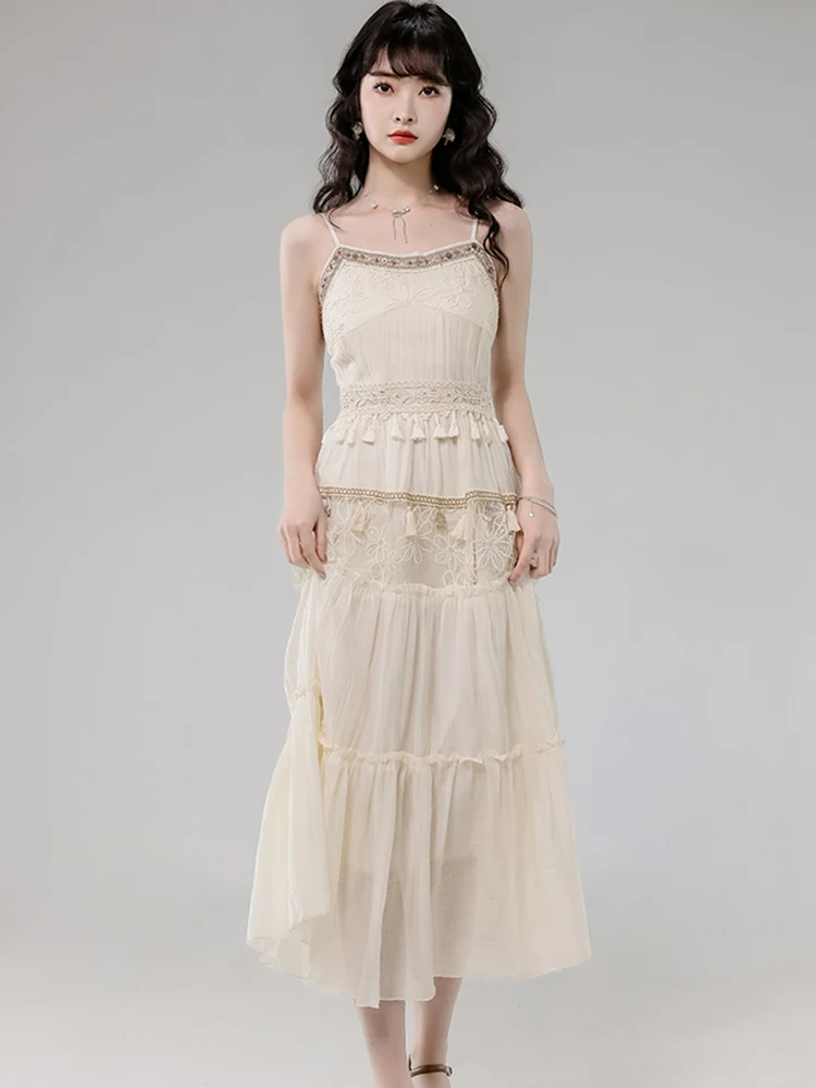 Robe longue de luxe en Jacquard brodé avec franges, Chic, élégante, écharpe, Sexy, coréenne, moulante, tenue de soirée, nouvelle collection été 2025