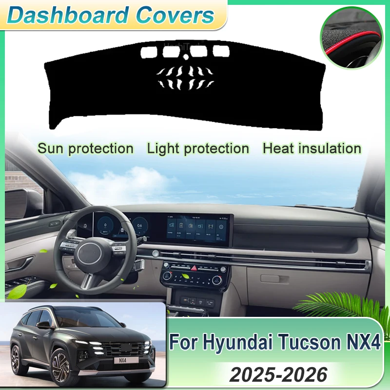 

Flannel Anti UV Slip Mat Car Dashboard Cover Pad For Hyundai Tucson NX4 Facelift 2025 2026 Accessories Dashmat Sun Shade Carpet