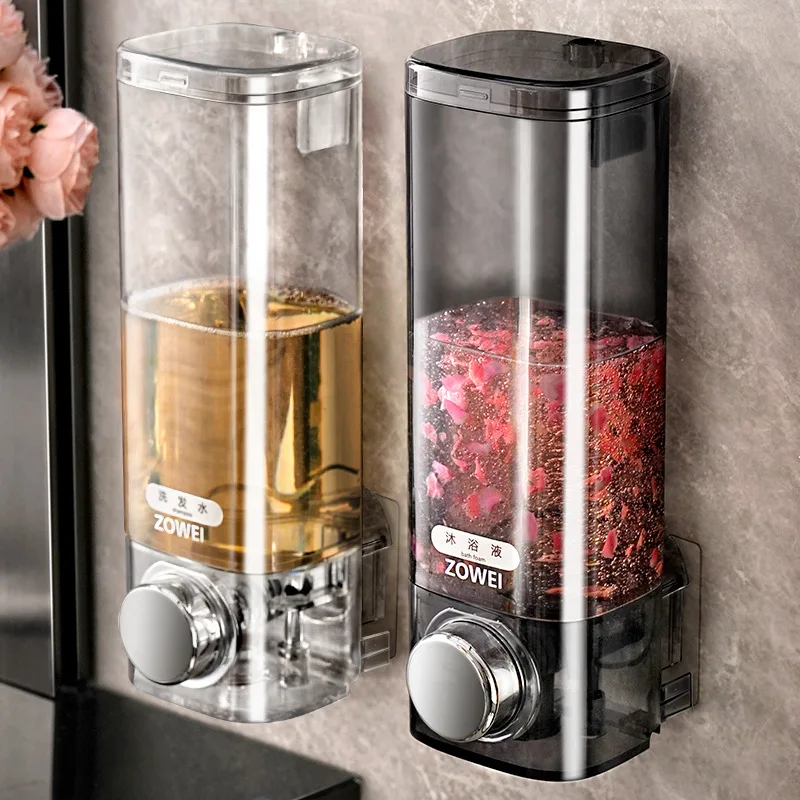 Wall-mounted no-drill bathroom soap dispenser, press-type wall holder for shampoo and body wash