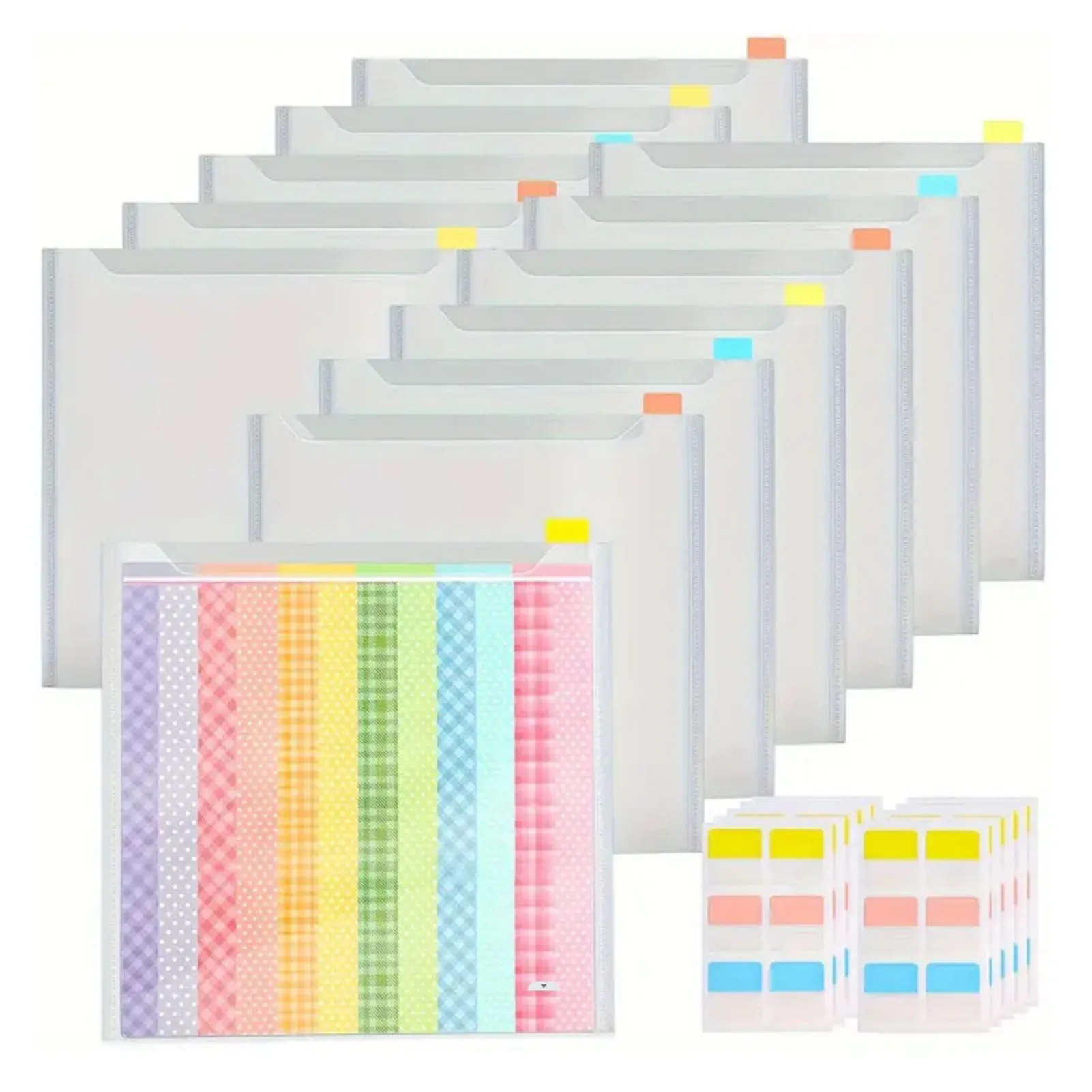 

33x32cm Document Bag Stationery Storage Folder 8/12/24pcs Documents Pouch Bag with Sticky Notes School Office Storage Supplies