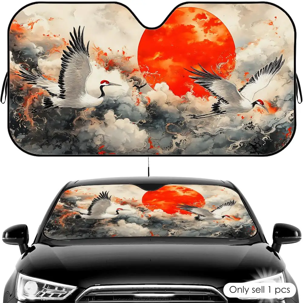 

Japanese Cranes Art Sun Visor Foldable Universal Car Windshield Sun Shade UV Protection Heat Insulation Foldable Cover