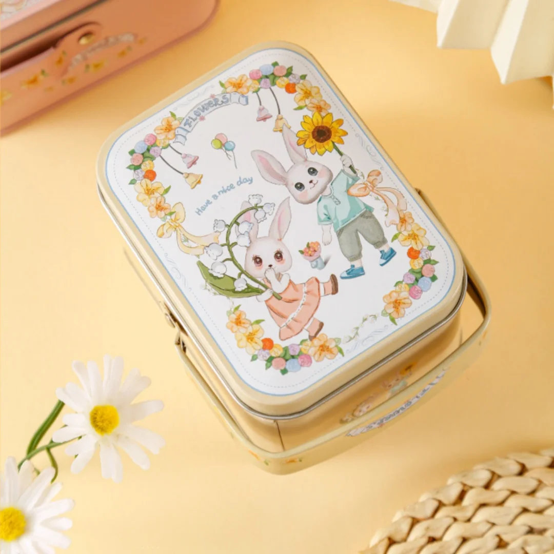 Easter Rabbit Flower Candy Box with Handle Portable Cookie