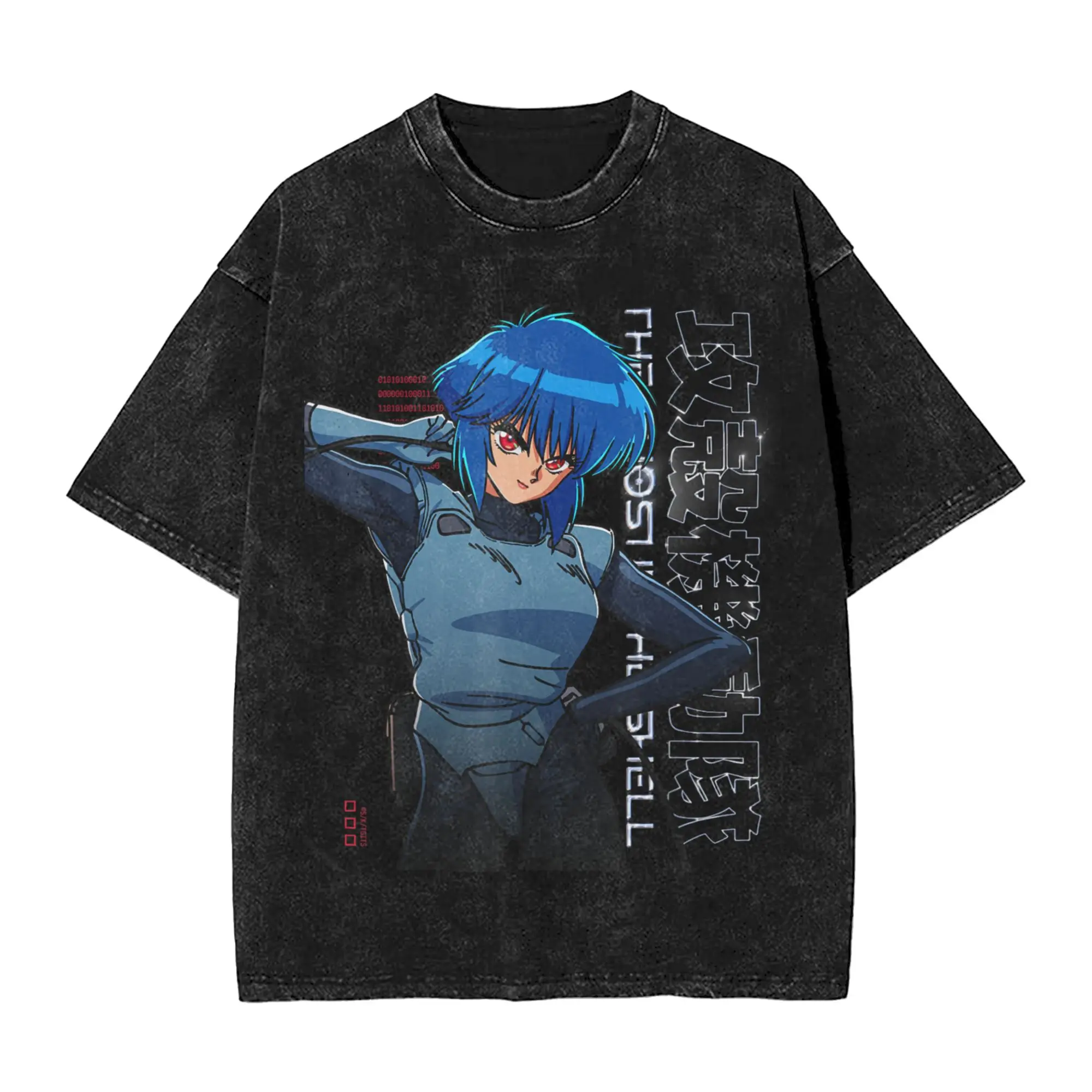 Motoko GHOST IN THE SHELL T Shirts Hip Hop Washed Short Sleeve Street T-Shirts  Vintage for Men Women Tops Streetwear Tee Shirt