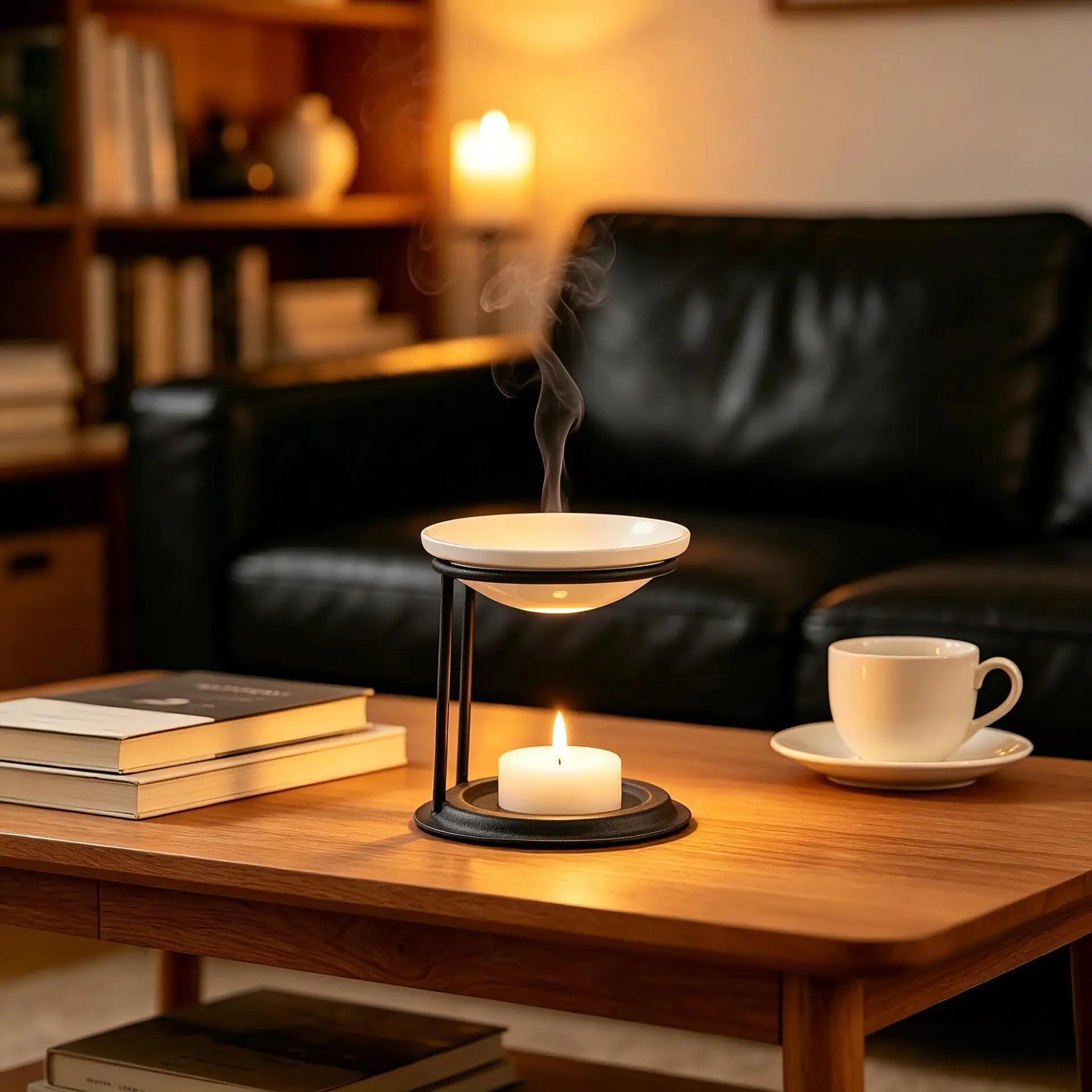 Iron Bracket Ceramic Aroma Burner Essential Oil Furnace Tea Light Holder Fragrance Diffuser Indoor Home Aromatherapy Ornament
