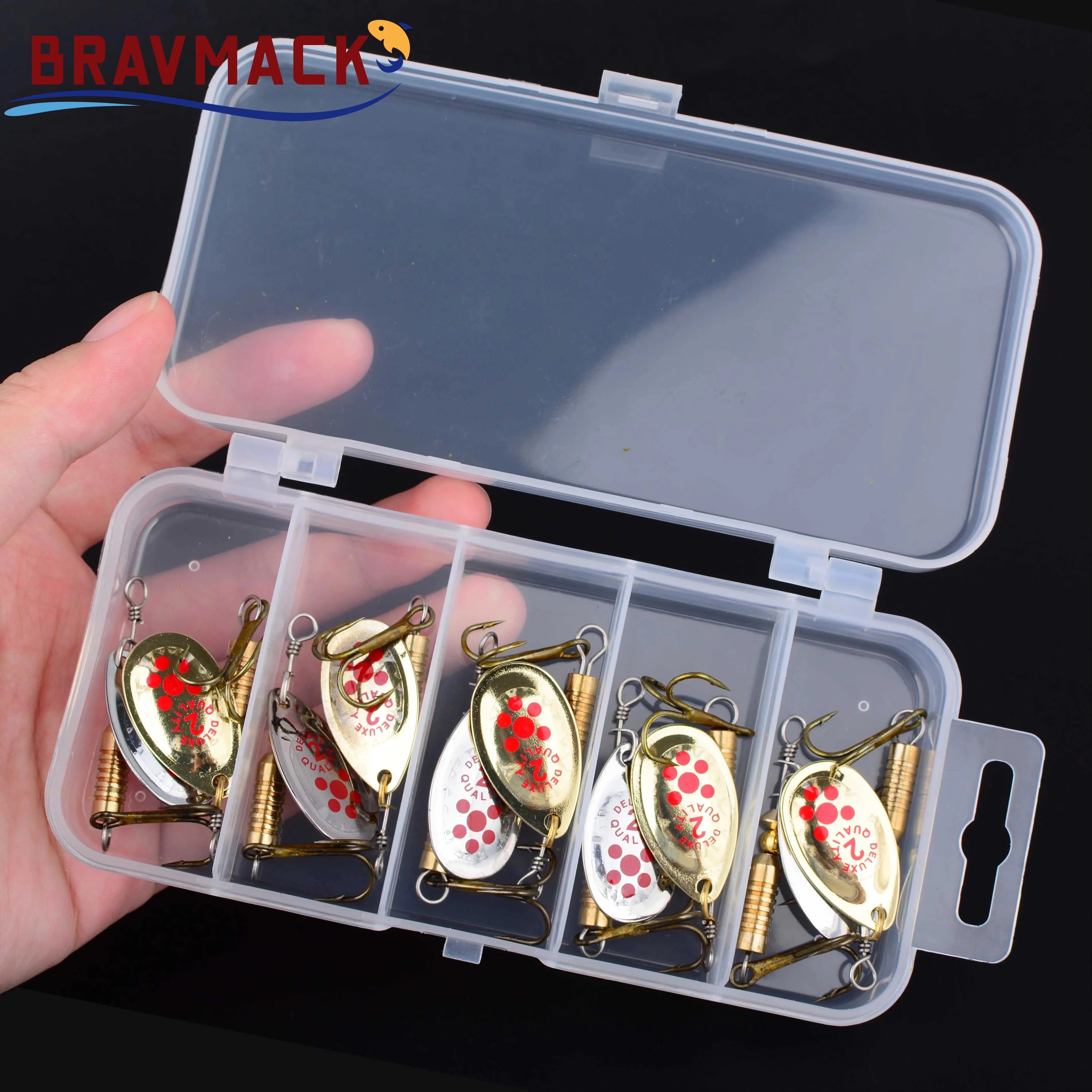 BRAVMACK 10 Stück Box Gold und Silber Metall-Pailletten-Spinner Angelköder Wobbler Crankbaits Jig Forellenlöffel Karpfenangeln Pesca