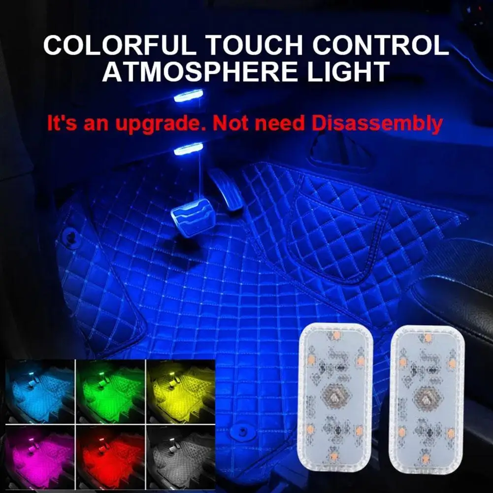 LED Touch Light Mini Wireless Car Interior Lighting Auto Roof Ceiling Reading Lamp For Door Foot Trunk Storage Box USB Char V7E8