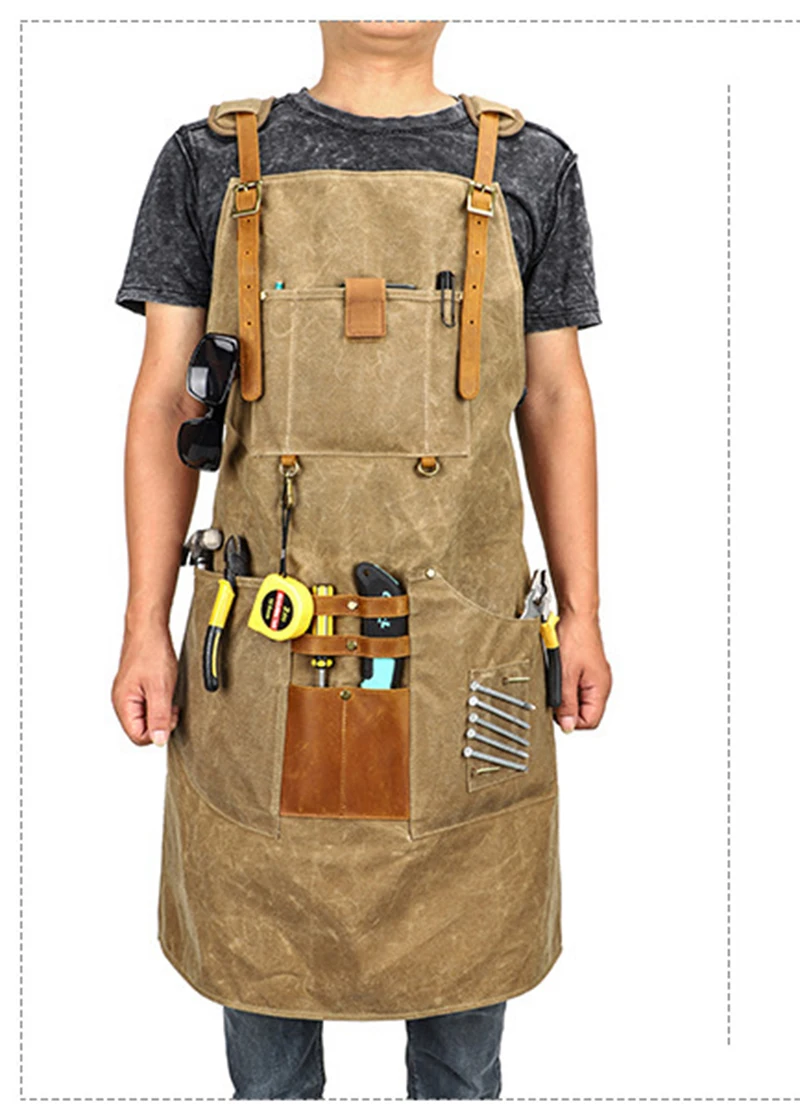 Thick Canvas Split Tool Apron Waterproof Thickening Vintage Garden Multi-use Storage Craftsman Pockets Tall Adult Loger Apron