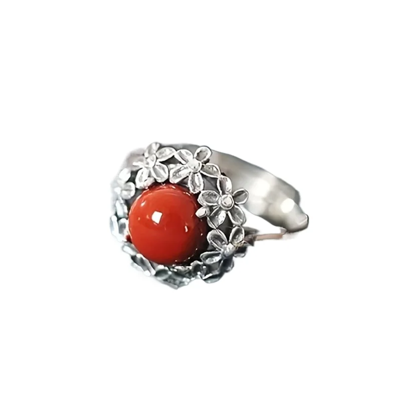 Vintage Ethnic Flowers Set with Imitation Onyx Garnet Ring Women's Elegant Classical Court Style Jewellery Holiday Party Gift image 5
