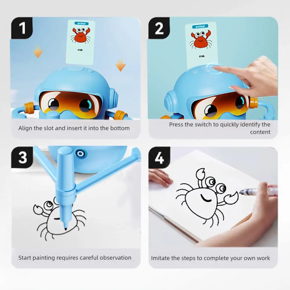 Inteligentny automatyczny robot rysujący do wczesnej edukacji, wyposażony w długopis i kartę, zabawka dźwiękowa dla dzieci wspomagająca rozwój.