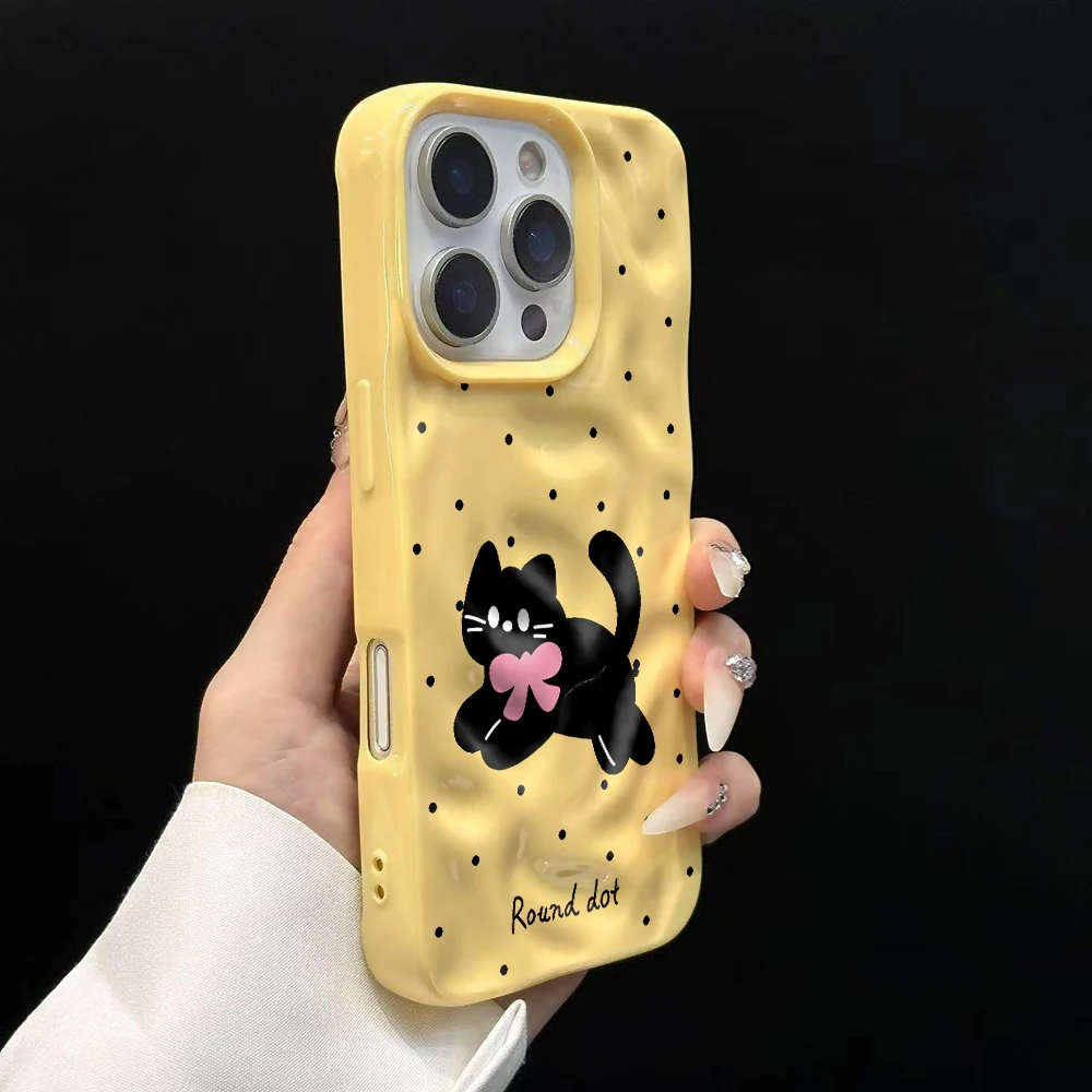 Polka Dot Niedliche Kätzchen-Druck Handyhülle für iPhone 17 16 15 14 13 12 11 Pro Max 14 Plus 17Air Falten-Wellen Weiche Silikonhülle – Detail 11