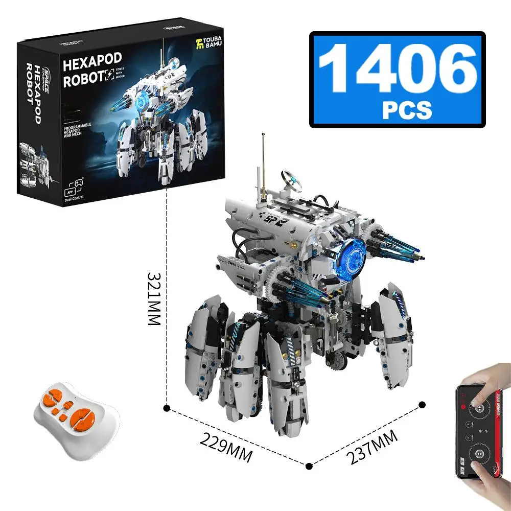 1406PCS City Technical Electric Six-legged Crab Robot Building Blocks MOC RC APP Programmable Bricks Educational Toys Kids Gifts