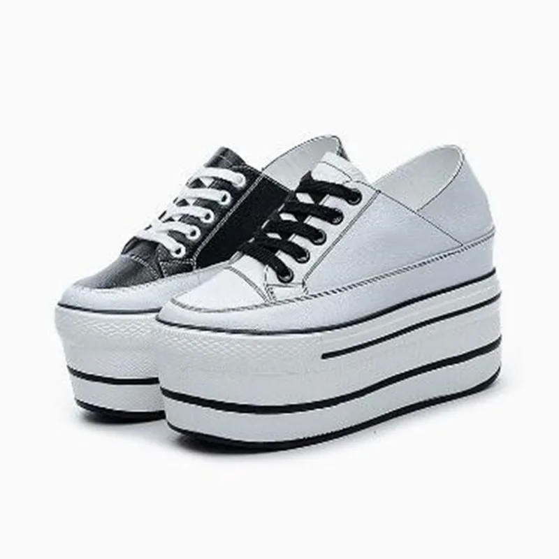2026 Natural Genuine Leather Height Increased Super High Platform Casual Sports Women Casual Shoes Wedge Heel Slip on Sneakers