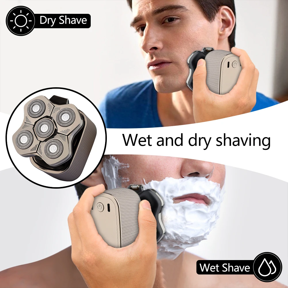 ماكينة حلاقة كهربائية للرجال ماكينة تشذيب شعر اللحية 5D شفرة عائمة رئيس ماكينة حلاقة كهربائية متعددة الوظائف ماكينة حلاقة الرأس الأصلع