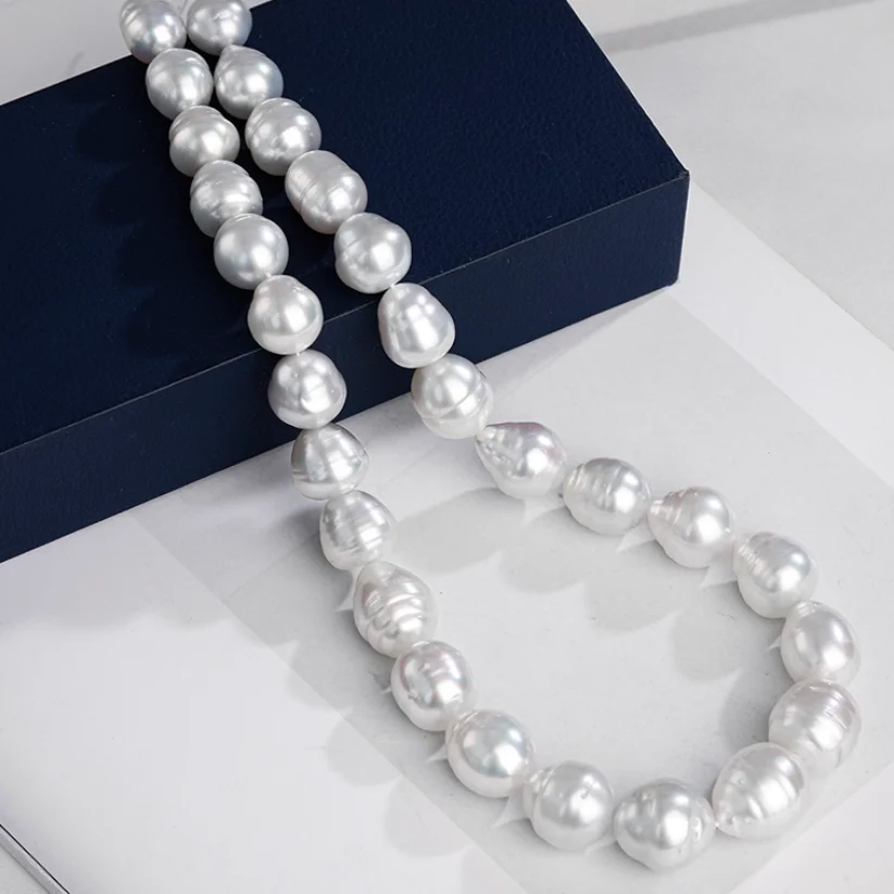 

17"13-16MM NATURAL SOUTH SEA WHITE BAROQUE PEARL NECKLACE FOR WOMEN JEWELRY