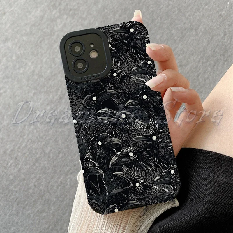 Raven Pattern Phone Case for Iphone 11 Pro Max Iphone 16 Pro Max Iphone 13 Pro Max Iphone 14 Pro Max Iphone 15 Pro Max Case