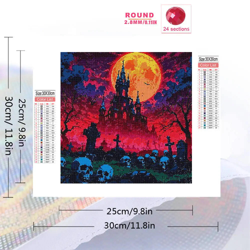 Diamond Painting Castle Moon DIY Suitable For Beginners Skeleton Diamond Mosaic House Landscape Halloween Gift,frameless