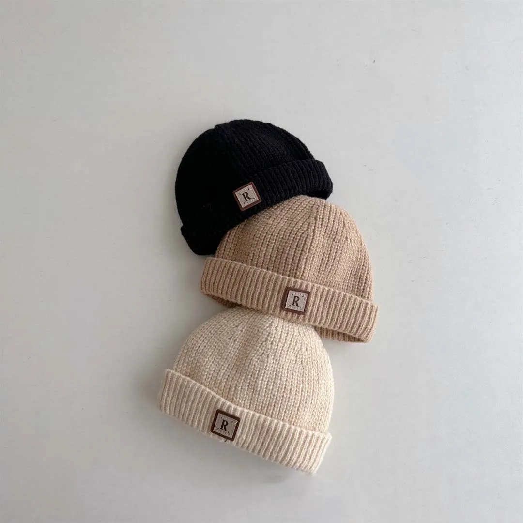 Solid Color Kids Benie Knit Hat 2023 Soft Baby Bonnet Cap Autumn Winter Kids Ear Protection Cap For Girls Boys 0-3Years