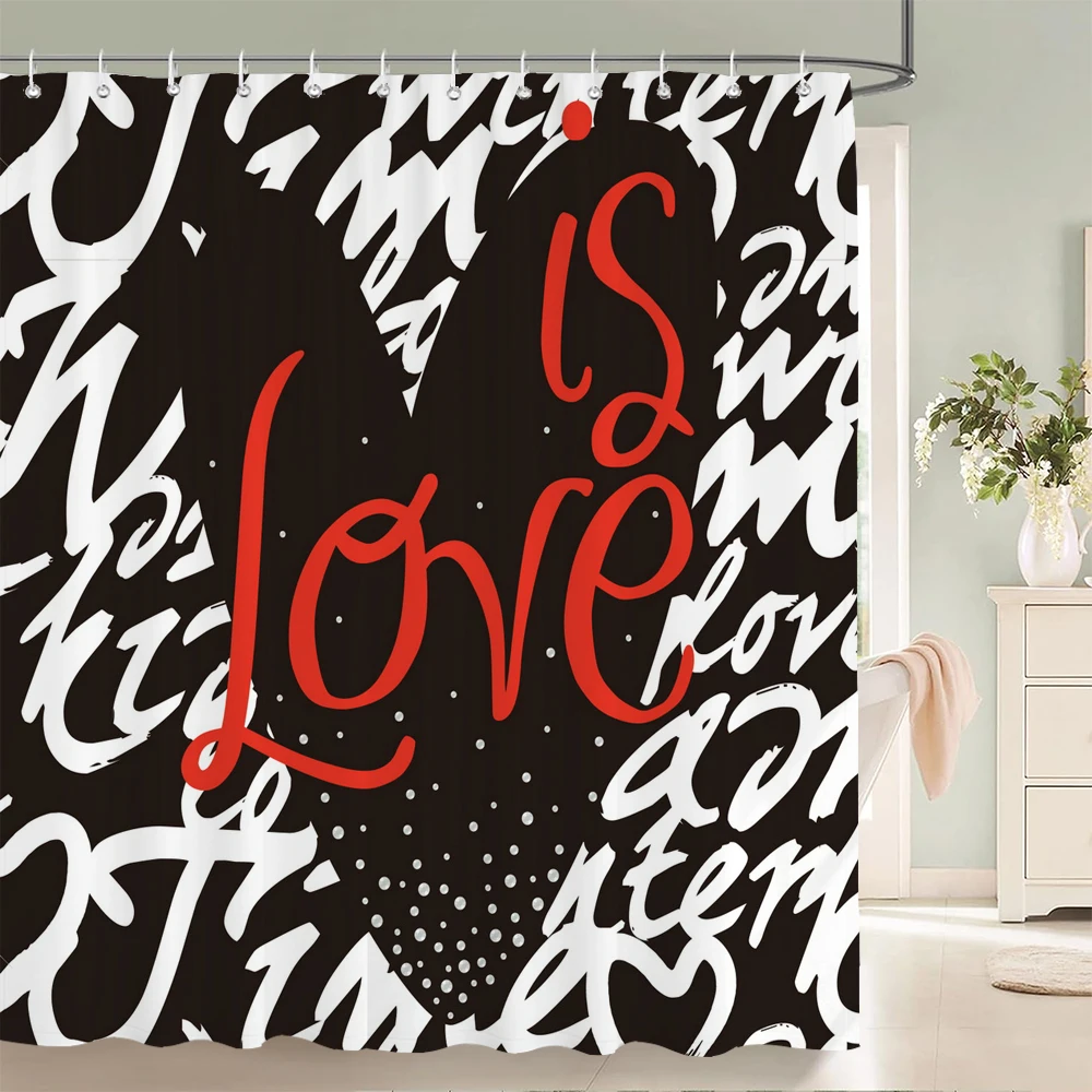 

Love Pattern Shower Curtains Waterproof Fabric Bath Curtains For Bathroom Bathtub Large Wide Bathing Cover With Hooks