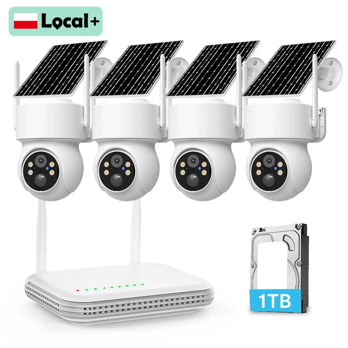 Kit 4 Telecamere Solari WIFI con Rilevamento Umano PIR, Sistema di Videosorveglianza Domestica PTZ, Include Base Domestica iCsee