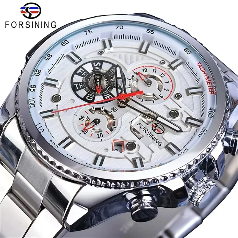

High-End Luxury Fashion Business Men's Automatic Mechanical Watch - Stylish Skeleton Design, with Calendar, Stainless Steel Strap, Transparent Case Back, Perfect Gift for Him