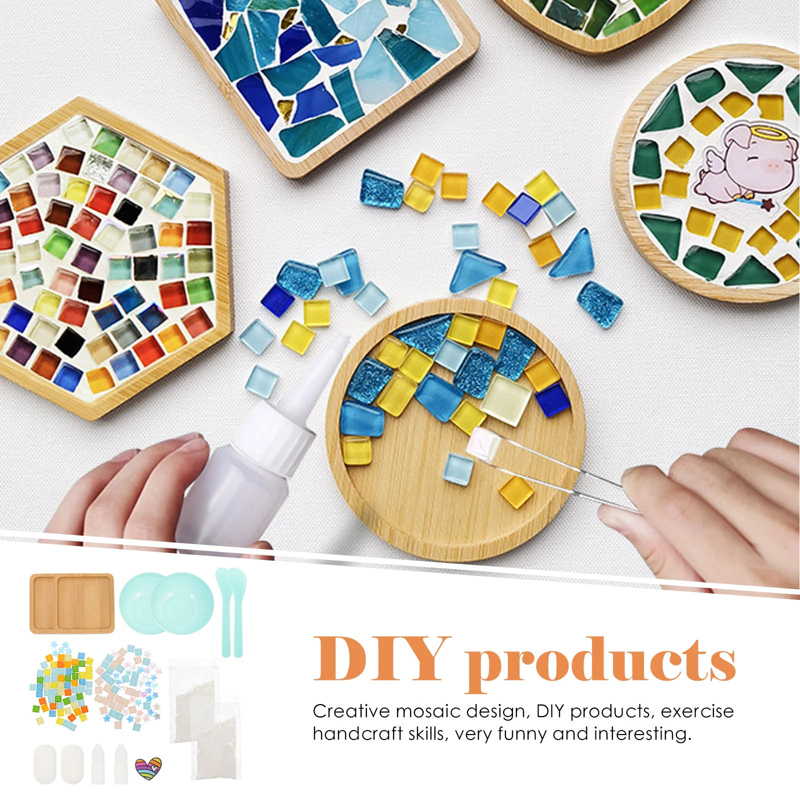 

2Sets DIY Heat Insulation Mosaic Cup Coaster Household Table Pad Craft Supplies DIY Cup Mat Coaster Dish Pad