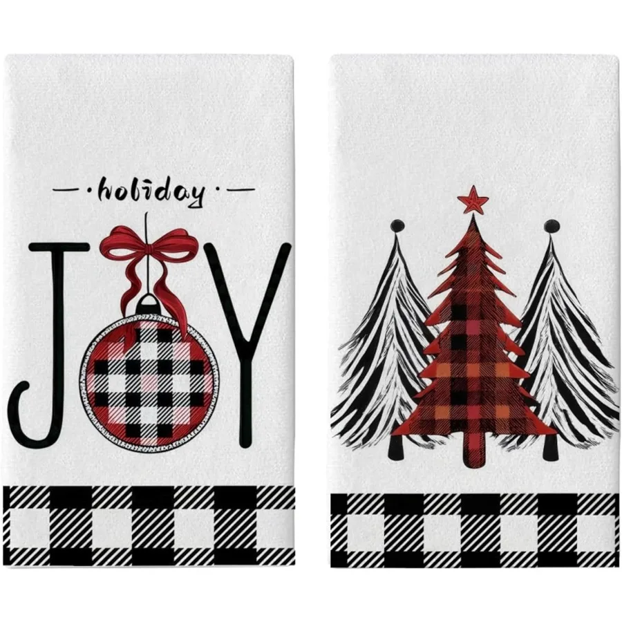 

Black and White Buffalo Plaid Christmas Kitchen Towels Set of 2 18x26 Ih Dish Towels with Xmas Tree Holiday Farmhouse Decor for